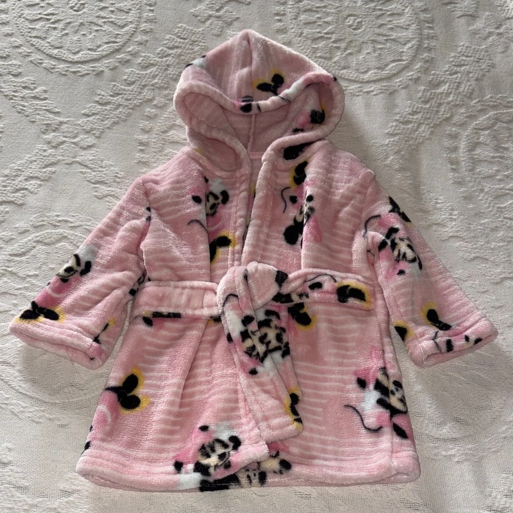 Disney Baby Pink Hooded Robe with Minnie Print Gently Loved 0-12m